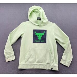 Under Armour Project Rock Hoodie Kids Mint Green Brahma Bull Graphic Sweatshirt